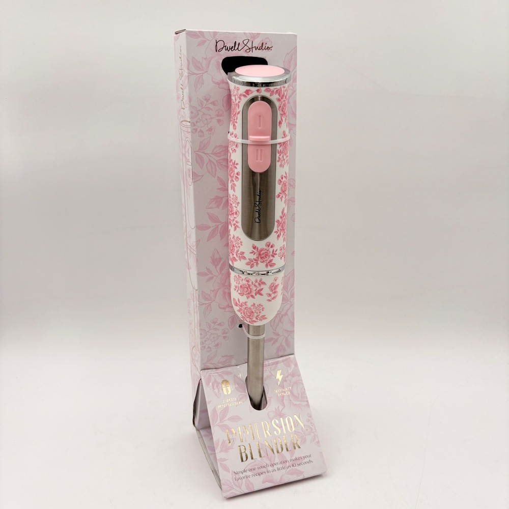 Dwell Studio Immersion Blender 500W 2-Speed Pink Floral Toile Hand Blender